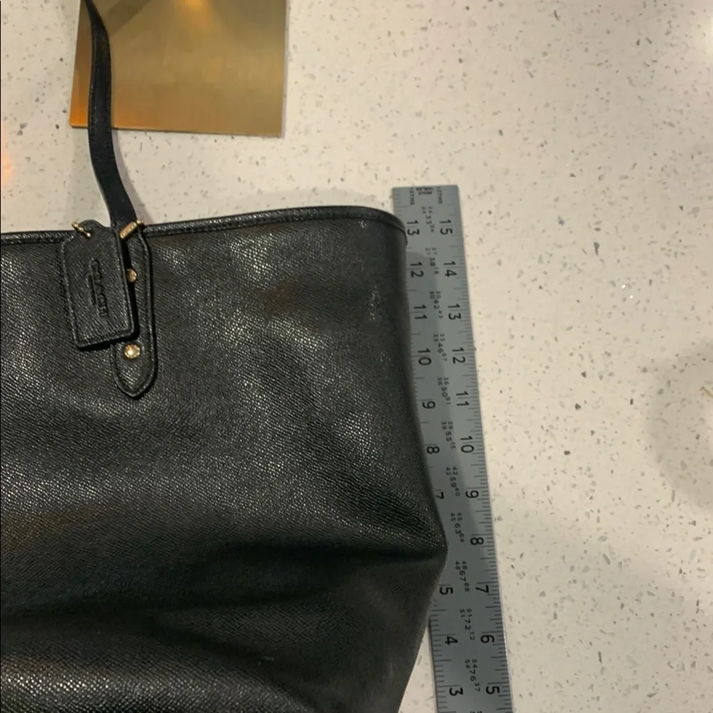Extra Large Coach Black Leather Tote Bag gold accents EUC - Picture 13 of 14